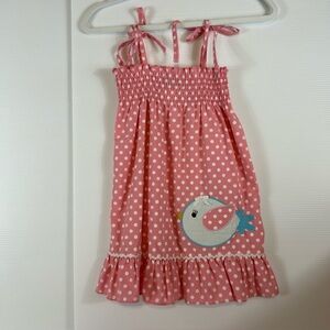 2T Stellybelly Polka Dot Smocked Pink Sun Dress Embroidered Blue Bird Long